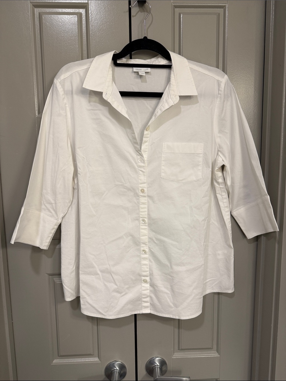 J. Jill White Shirt Collection White 3/4 Sleeve Cotton Button Up - Size Large